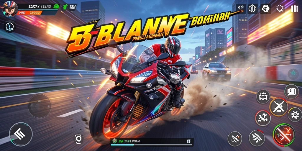 Gameplay menegangkan saat balapan motor dengan kecepatan tinggi.