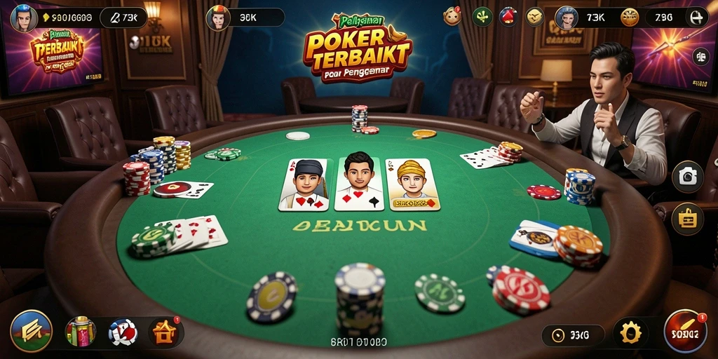 Tampilan gameplay mendebarkan dari 73K dengan kartu poker.