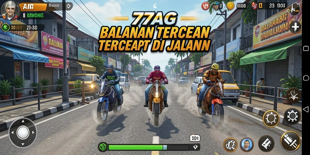 Tangkapan layar gameplay 77AG menunjukkan aksi balapan yang mendebarkan.