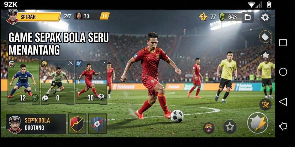 Tampilan gameplay nyata dari pertandingan sepak bola yang mendebarkan.