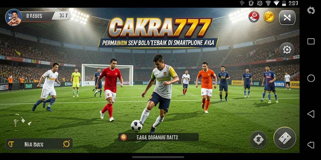 Tampilan gameplay seru dalam CAKRA777 dengan aksi sepak bola yang mendebarkan.