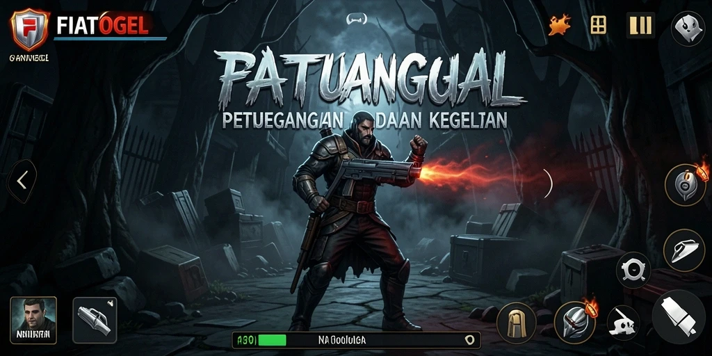 Screenshot gameplay FIATOGEL menunjukkan momen menegangkan di kegelapan.