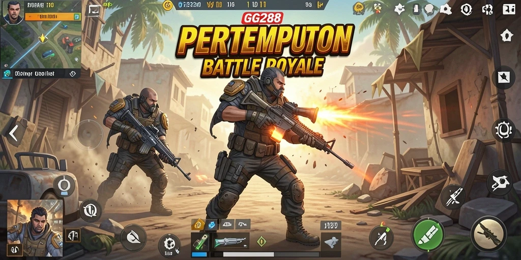 Gameplay GG288 yang intens dan seru dalam pertarungan Battle Royale.