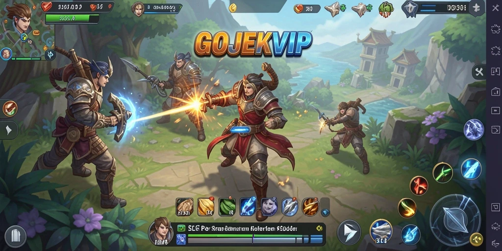 Screenshot utama GOJEKVIP menampilkan aksi strategi yang mendebarkan.