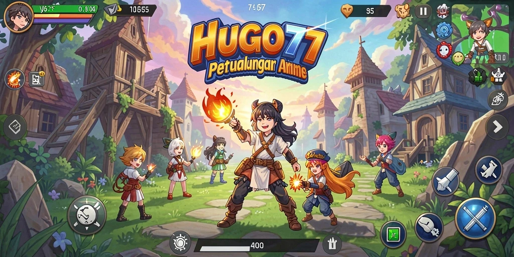 Tampilan gameplay seru HUGO77 di dunia anime.