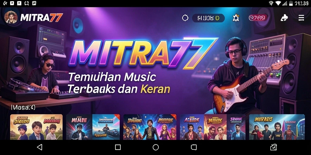 Tampilan gameplay <strong>MITRA77</strong> yang menarik dan penuh fungsi musik.