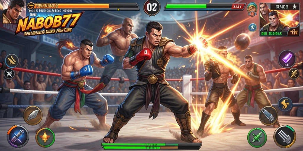 Tampilan gameplay NABOB77 menampilkan pertarungan seru antar karakter.