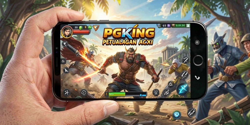 Screenshot utama PGKING memperlihatkan aksi mendebarkan saat bertarung.