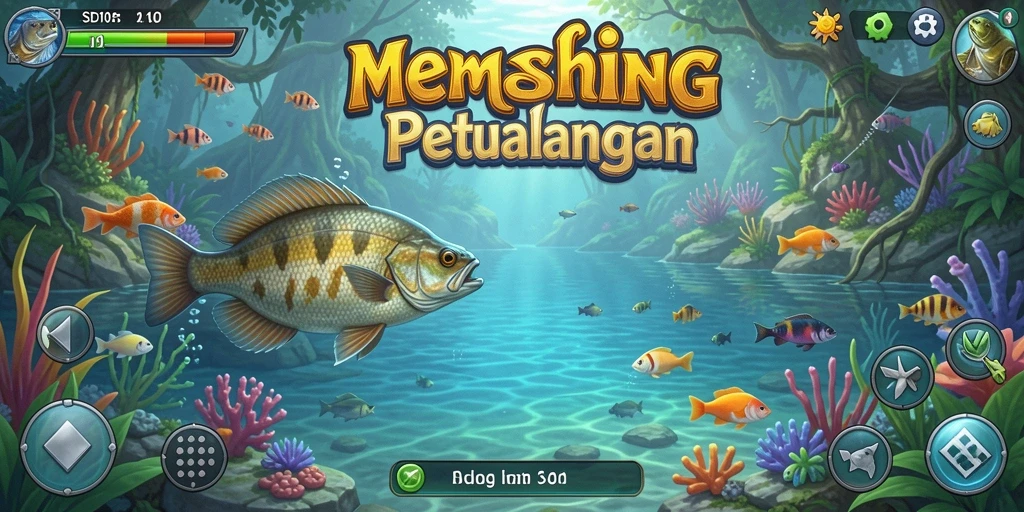 Screenshot gameplay SD107 yang menunjukkan keseruan memancing di laut.