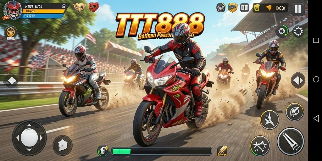 Gameplay seru TTT888 dengan balapan motor yang menegangkan.