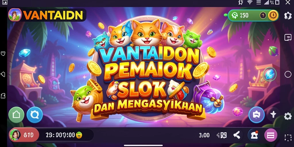 Tampilan gameplay menarik VANTAIDN dengan mesin slot yang berwarna-warni.